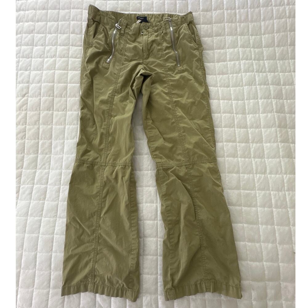 Vintage Gap Cargo Pants Women Medium Green Low Rise Flare Zip Ankle Y2K Grunge
